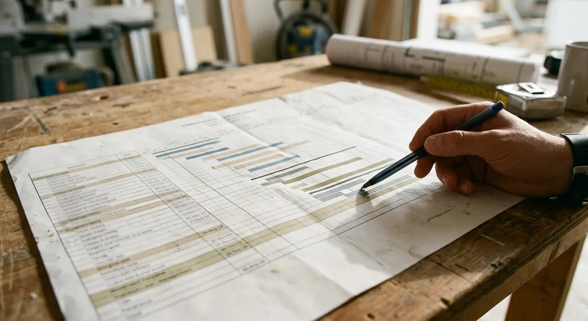 Planning de chantier (Gantt) pointé du doigt